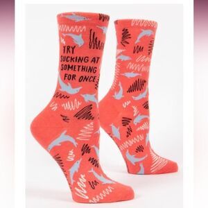 Blue Q Women’s Cotton Crew Socks Dolphins Try Sucking at Something!
